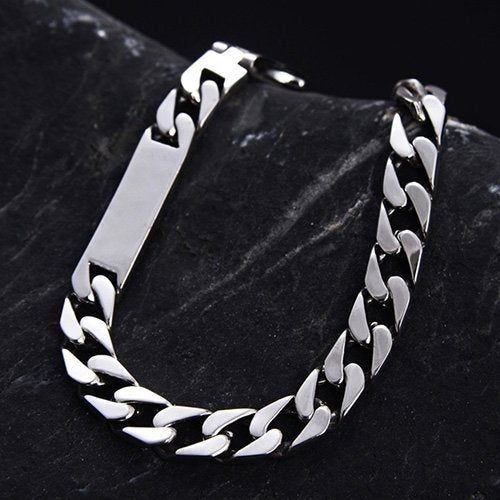 Men's Solid 925 Sterling Silver Filled Cuff ID Bracelet – 21cm, 12mm Wide – Handmade