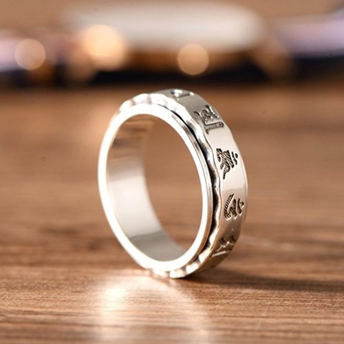 Men's Sterling Silver Six True Words Mantra Spinner Ring