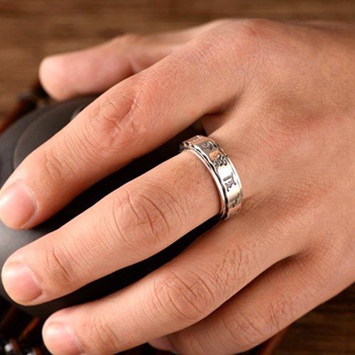 Men's Sterling Silver Six True Words Mantra Spinner Ring