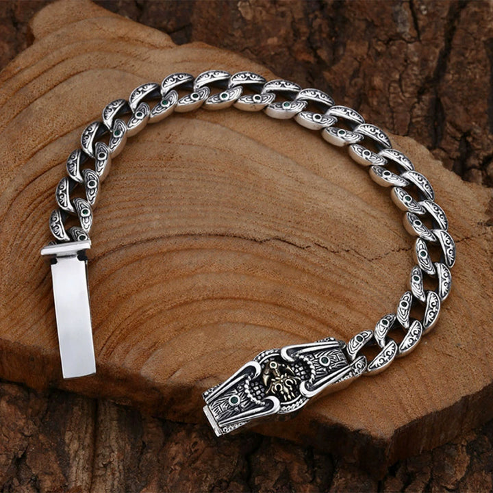 Men's Sterling Silver Ivy Pattern Curb Chain Bracelet