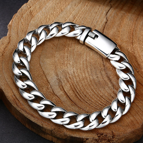 10mm Sterling Silver Cuban Link Bracelet for Men