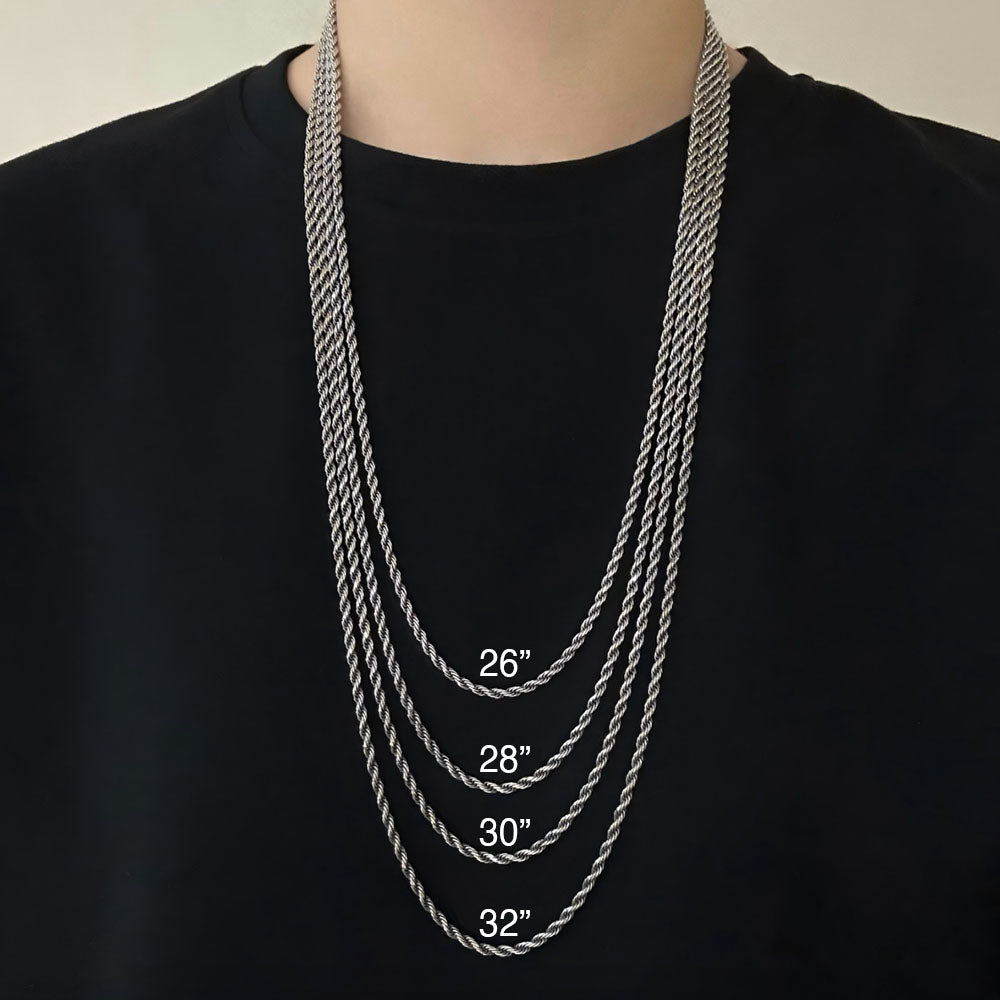 2-3mm Men's Sterling Silver Rope Chain 18"-32"