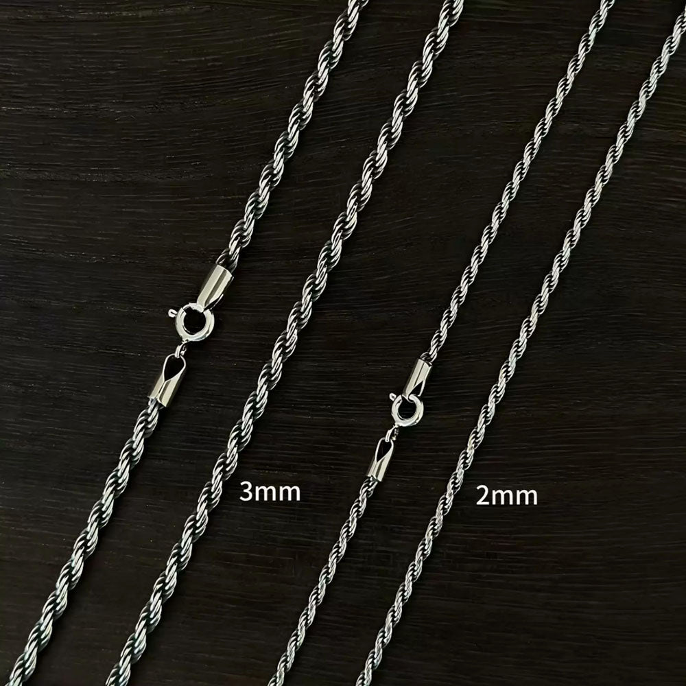 2-3mm Men's Sterling Silver Rope Chain 18"-32"