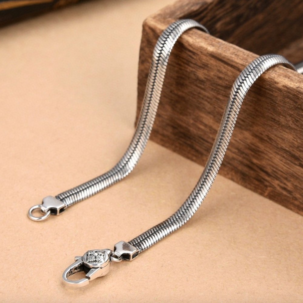 4.5 mm Men's Sterling Silver Flat Snake Chain 18”-24”