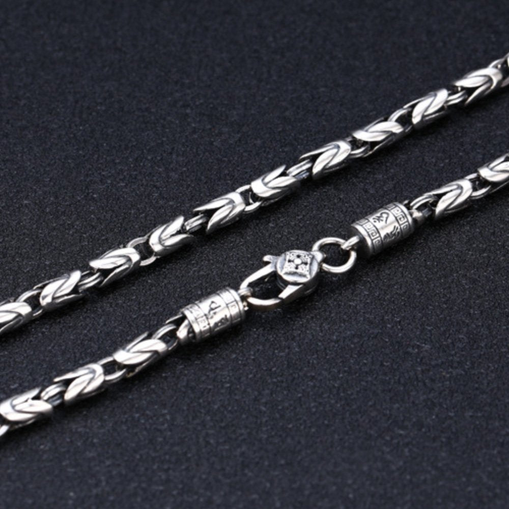 4 mm Men's Sterling Silver Vajra Clasp Byzantine Chain 20"-26"