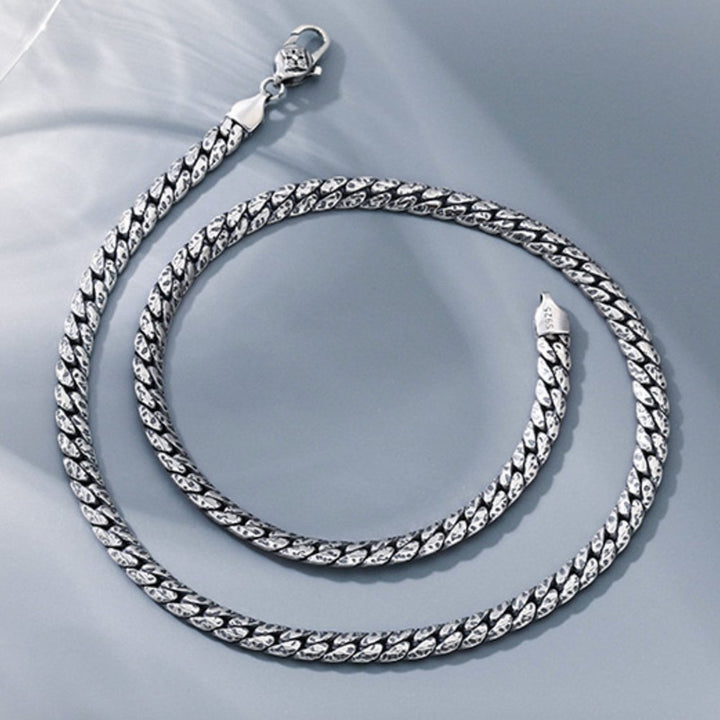 5 mm Men's Sterling Silver Meteorite Pattern Cuban Chain 18"-26"