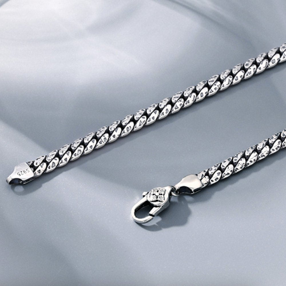 5 mm Men's Sterling Silver Meteorite Pattern Cuban Chain 18"-26"