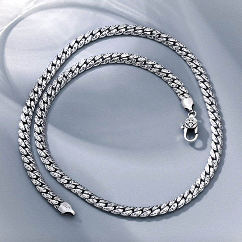 5 mm Men's Sterling Silver Meteorite Pattern Cuban Chain 18"-26"