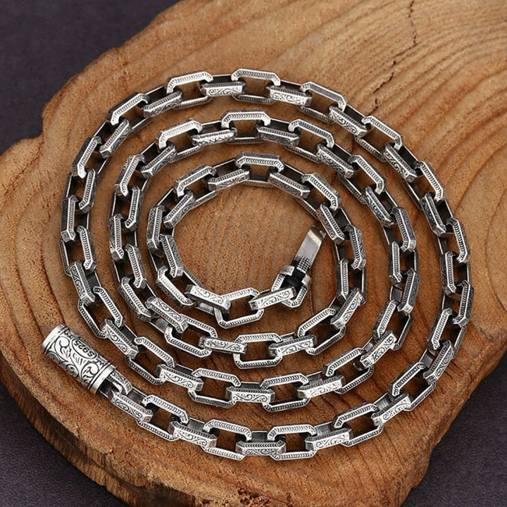 6mm Men's Sterling Silver Ivy Pattern Rectangle Link Chain