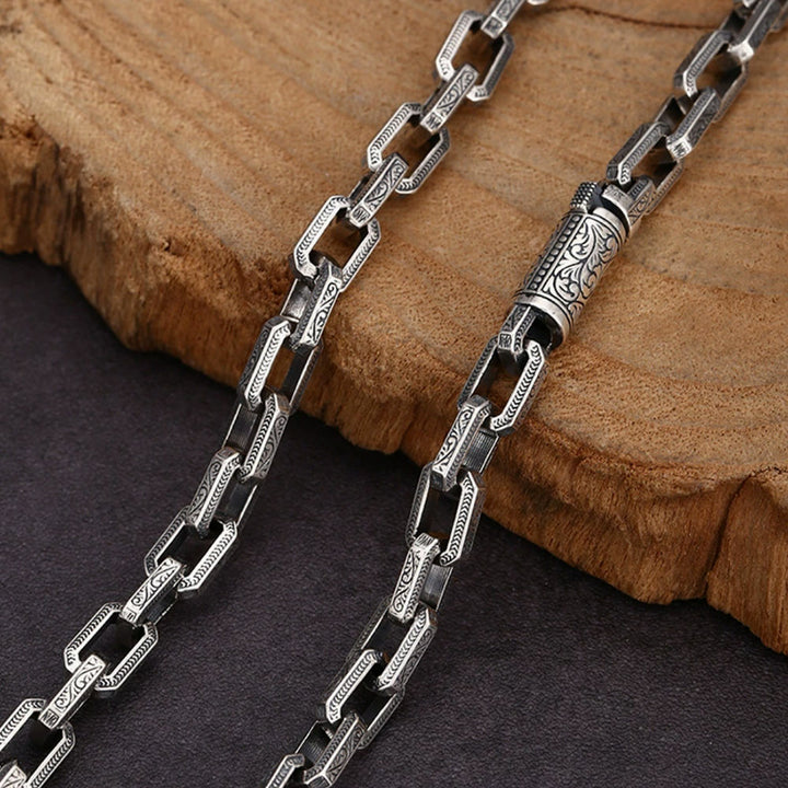 6mm Men's Sterling Silver Ivy Pattern Rectangle Link Chain