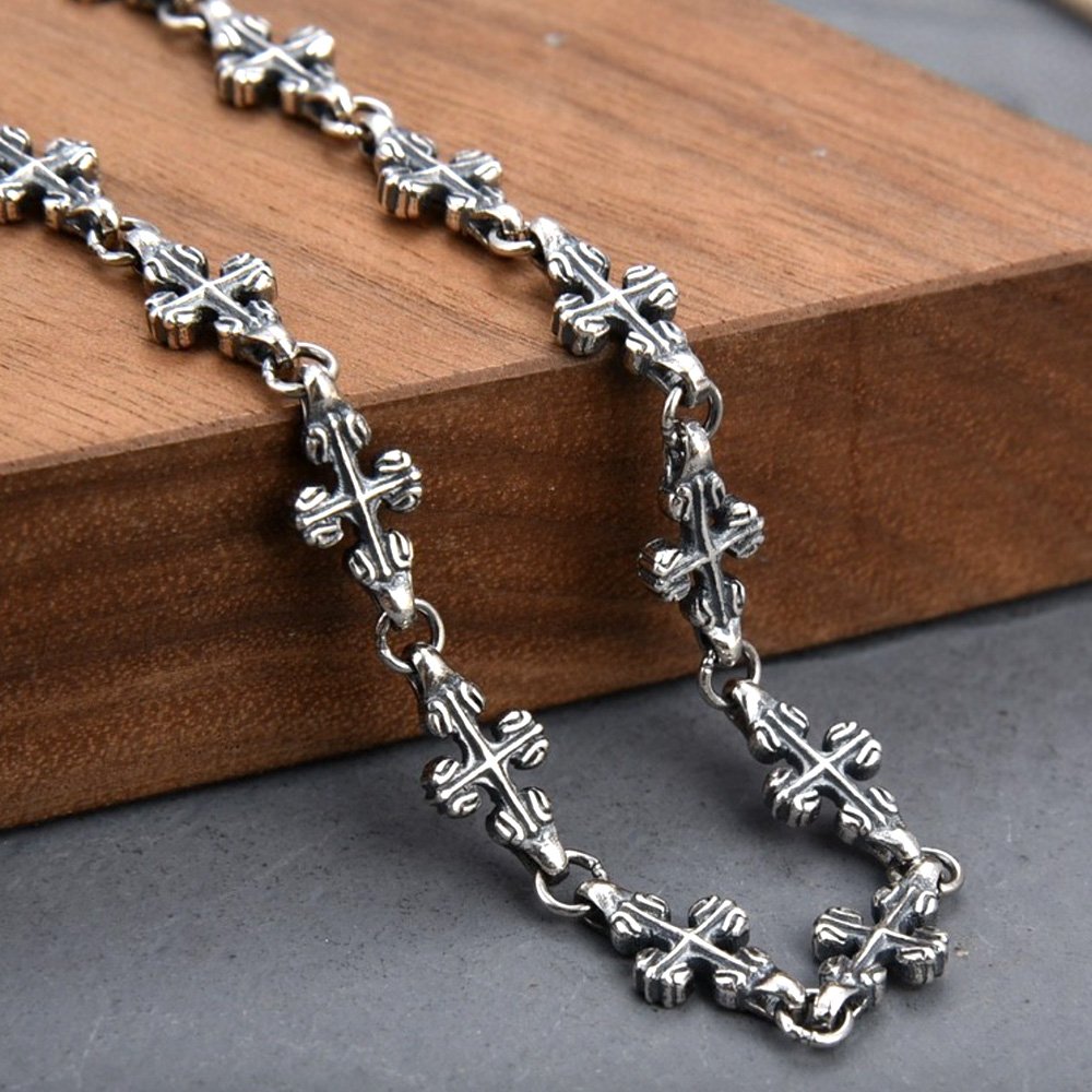 6 mm Men's Sterling Silver Cross Link Chain 18”-26"