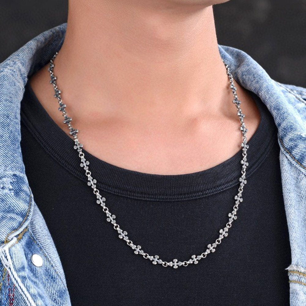 6 mm Men's Sterling Silver Cross Link Chain - Jewelry1000.com