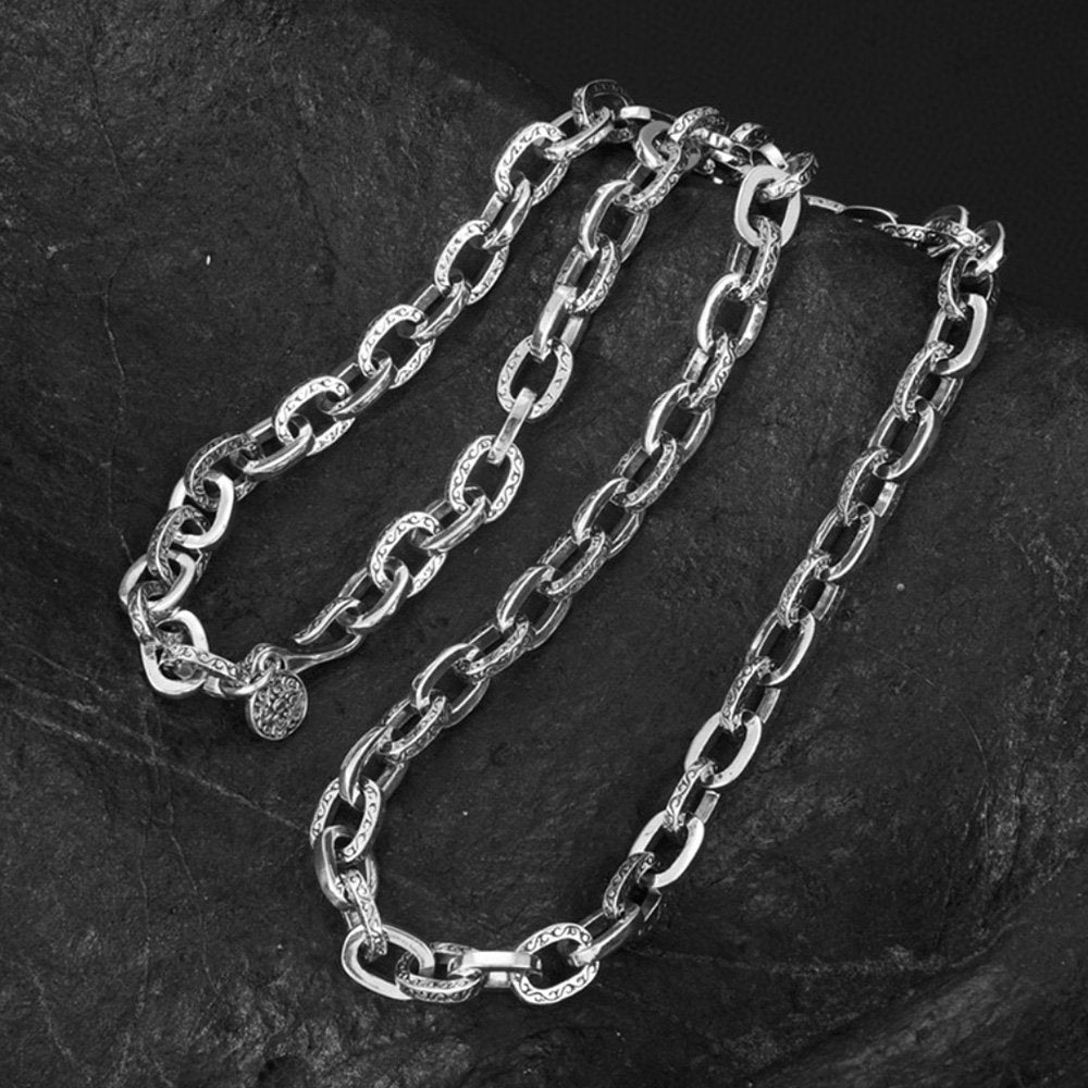 8 mm Men's Sterling Silver Ivy Pattern Oval Link Chain 20"-28"