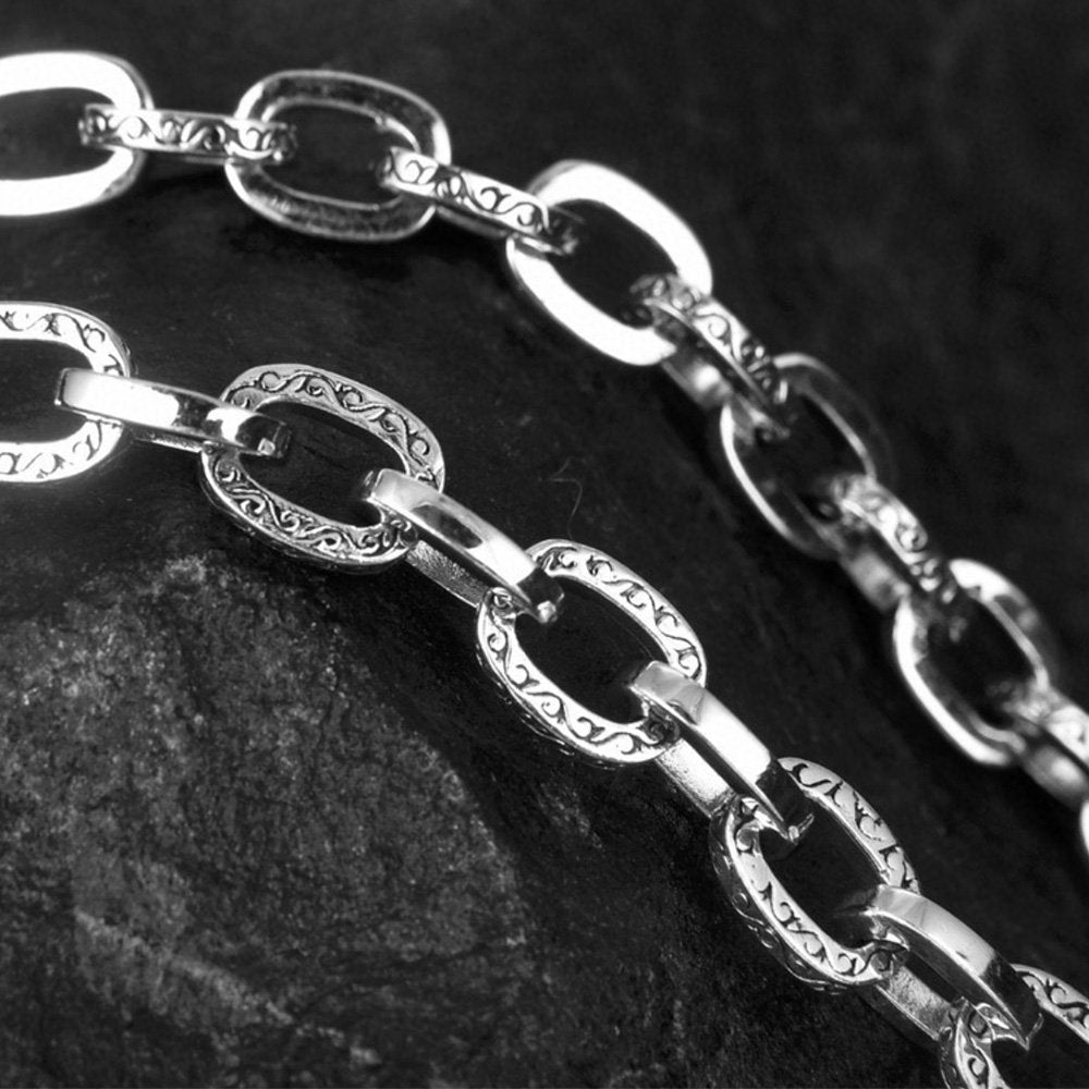 8 mm Men's Sterling Silver Ivy Pattern Oval Link Chain 20"-28"