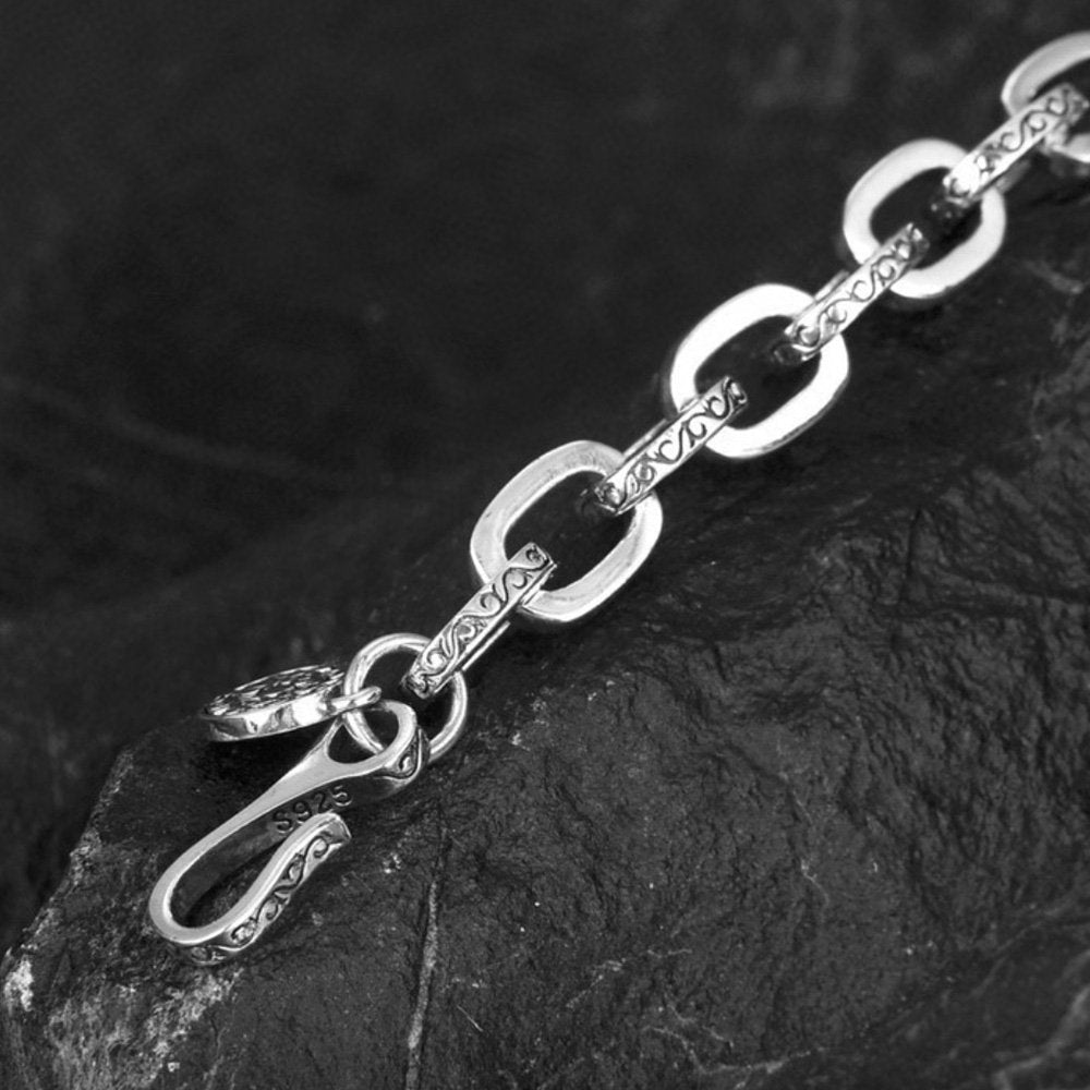 8 mm Men's Sterling Silver Ivy Pattern Oval Link Chain 20"-28"