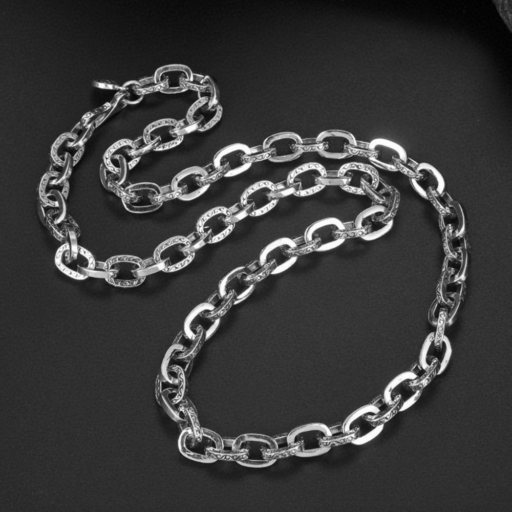 8 mm Men's Sterling Silver Ivy Pattern Oval Link Chain 20"-28"