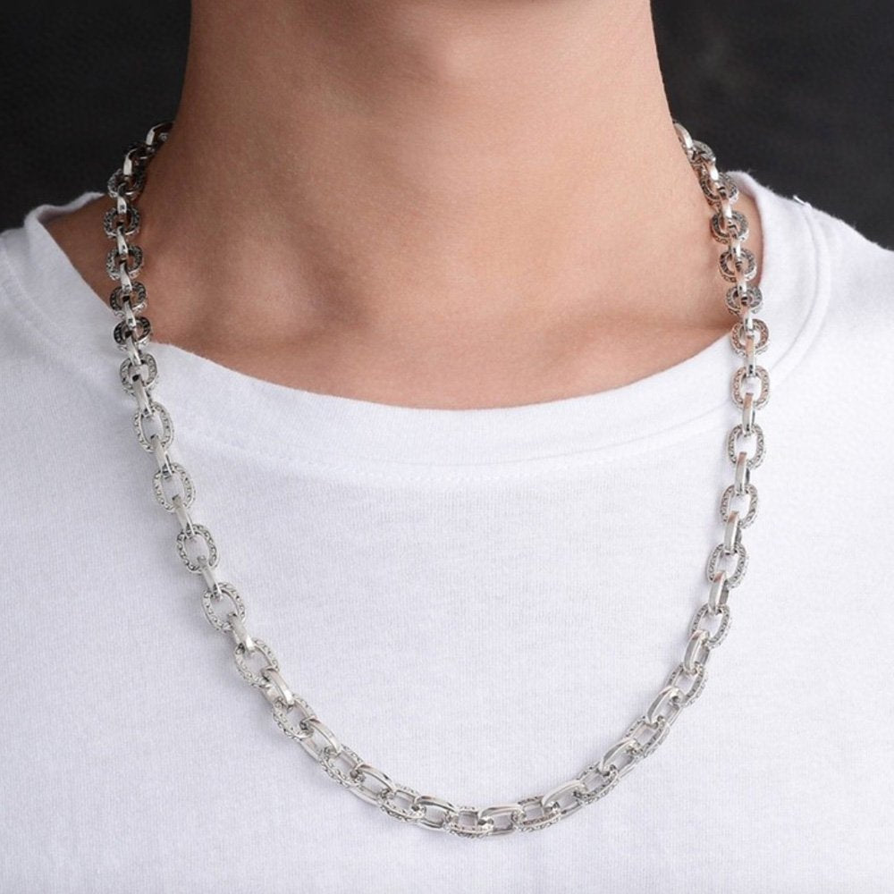 8 mm Men's Sterling Silver Ivy Pattern Oval Link Chain 20"-28"