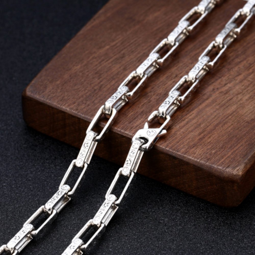 8 mm Men's Sterling Silver Smiley Rectangle Link Chain 18”-24”