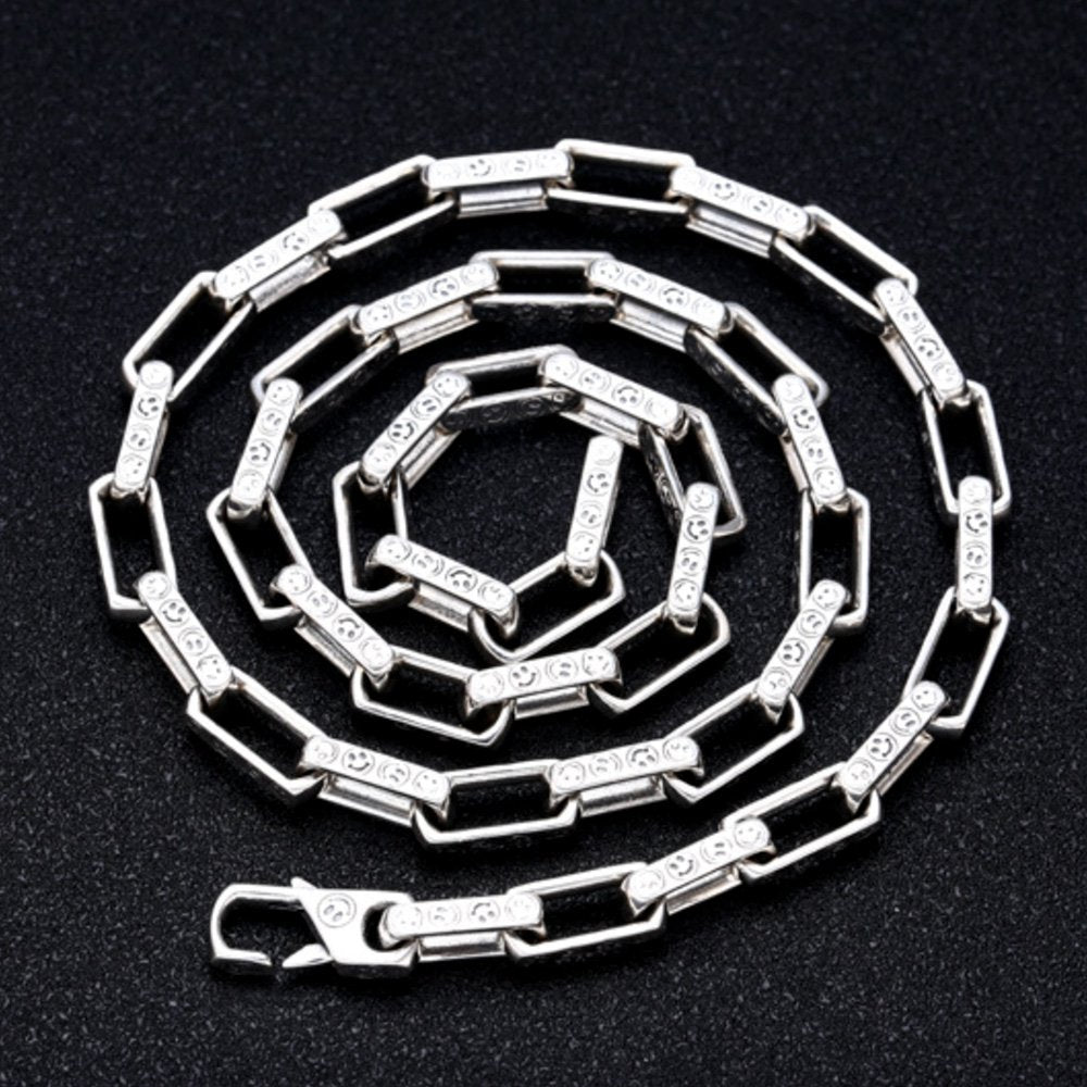 8 mm Men's Sterling Silver Smiley Rectangle Link Chain 18”-24”