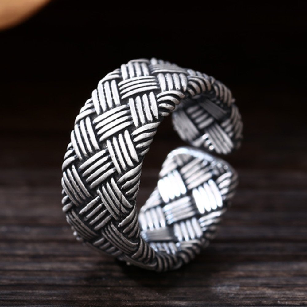 Fine Silver Braided Pattern Pinky Ring