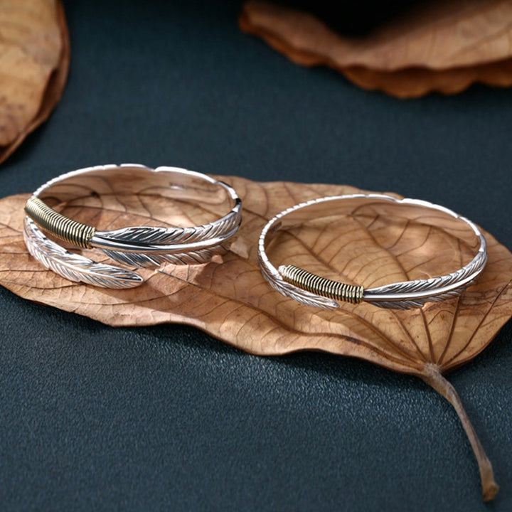 Fine Silver Feather Bangle Bracelet