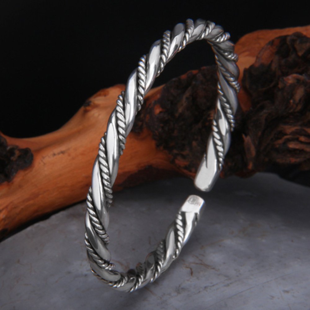 Fine Silver Slim Twisted Cuff Bracelet