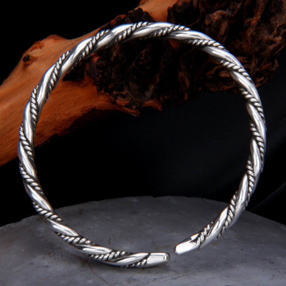 Fine Silver Slim Twisted Cuff Bracelet