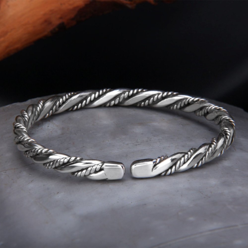 Fine Silver Slim Twisted Cuff Bracelet