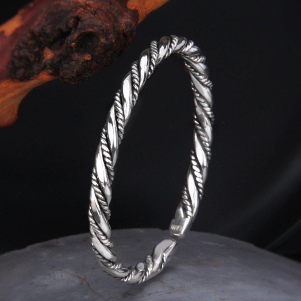 Fine Silver Slim Twisted Cuff Bracelet