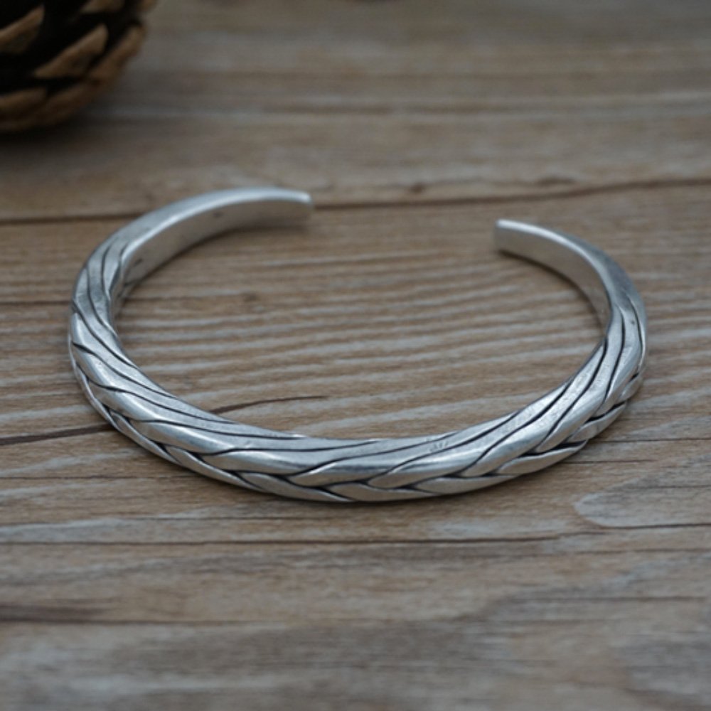 Fine Silver Thick Braided Cuff Bracelet