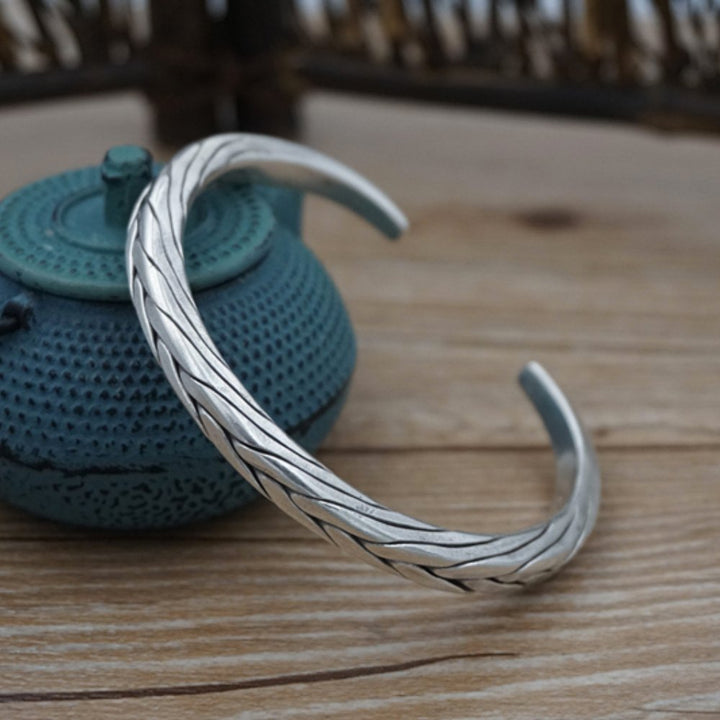 Fine Silver Thick Braided Cuff Bracelet