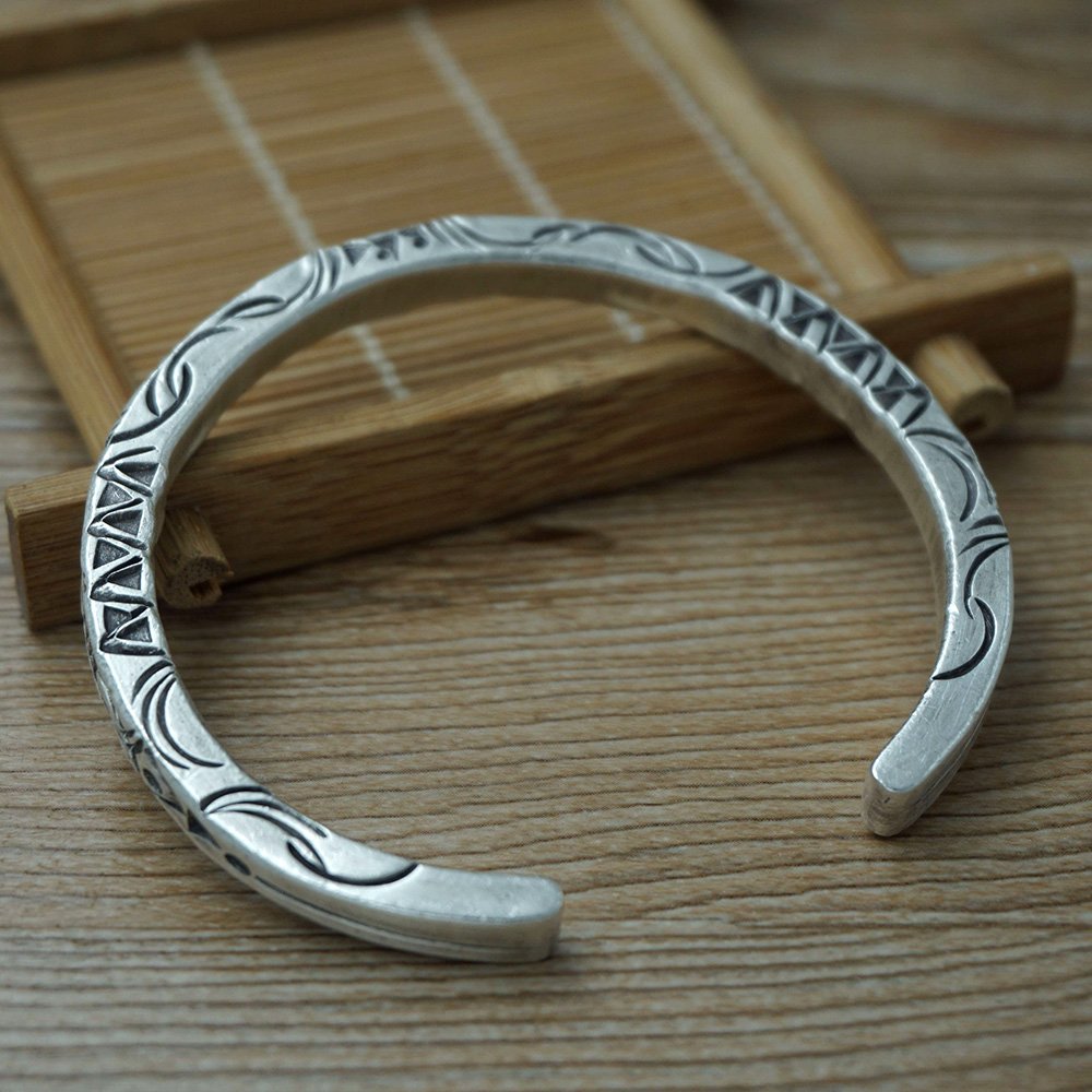 Fine Silver Totem Square Cuff Bracelet