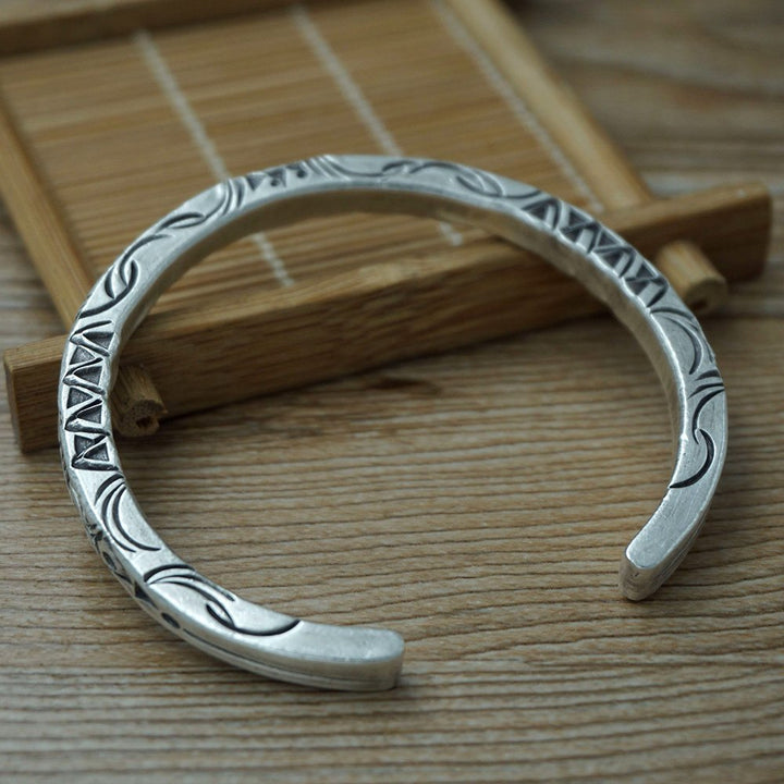 Fine Silver Totem Square Cuff Bracelet