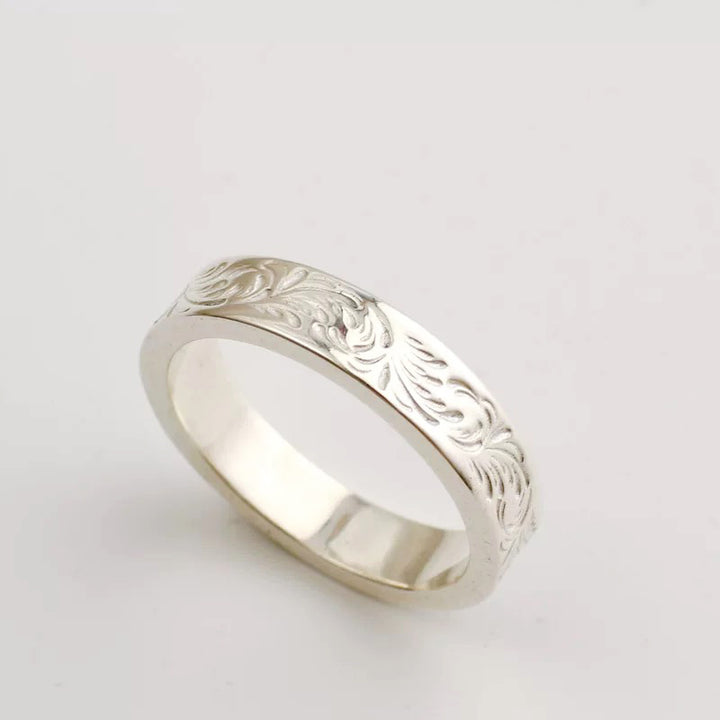 Handcrafted Sterling Silver Scroll Engraved Band Ring