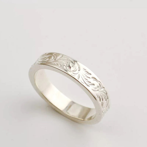 Handcrafted Sterling Silver Scroll Engraved Band Ring