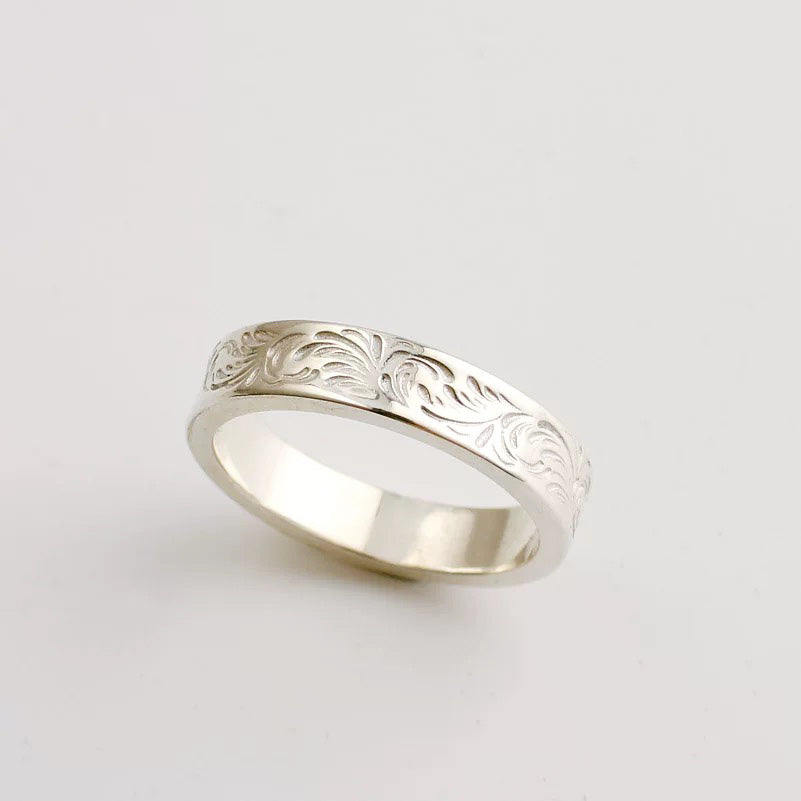 Handcrafted Sterling Silver Scroll Engraved Band Ring