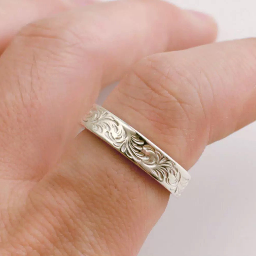Handcrafted Sterling Silver Scroll Engraved Band Ring
