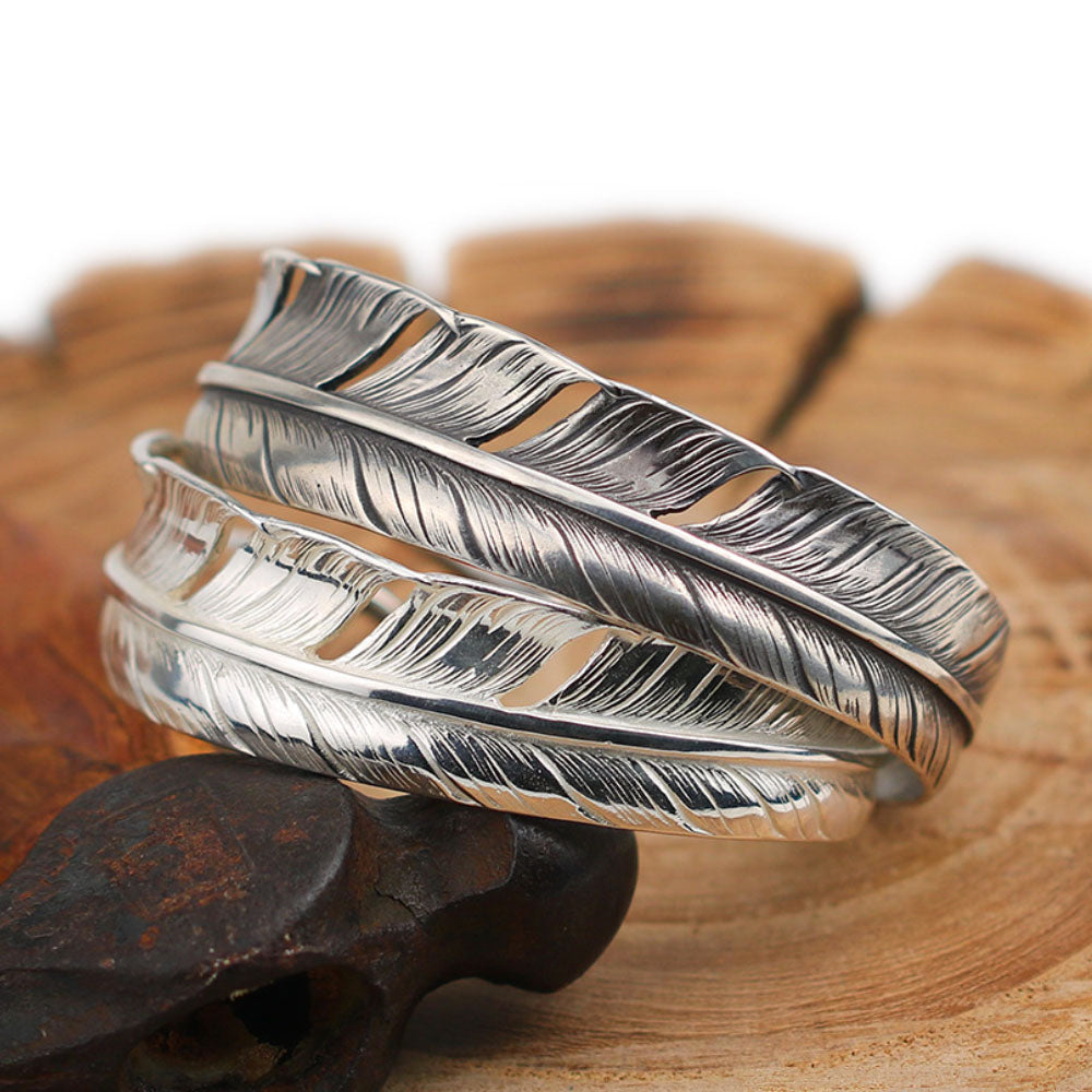 Handmade Sterling Silver Feather Cuff Bracelet