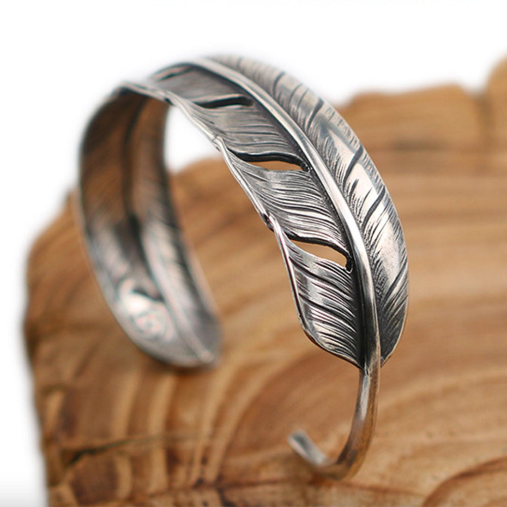 Handmade Sterling Silver Feather Cuff Bracelet