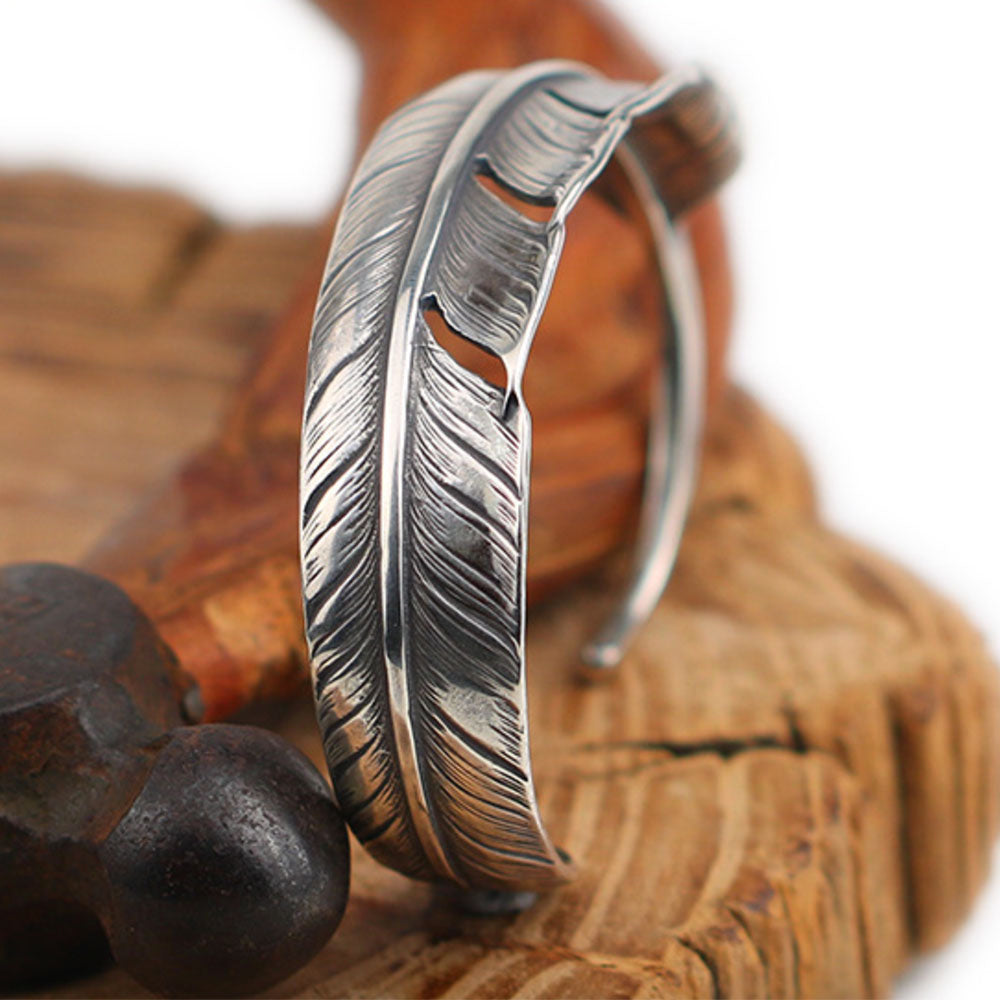 Handmade Sterling Silver Feather Cuff Bracelet