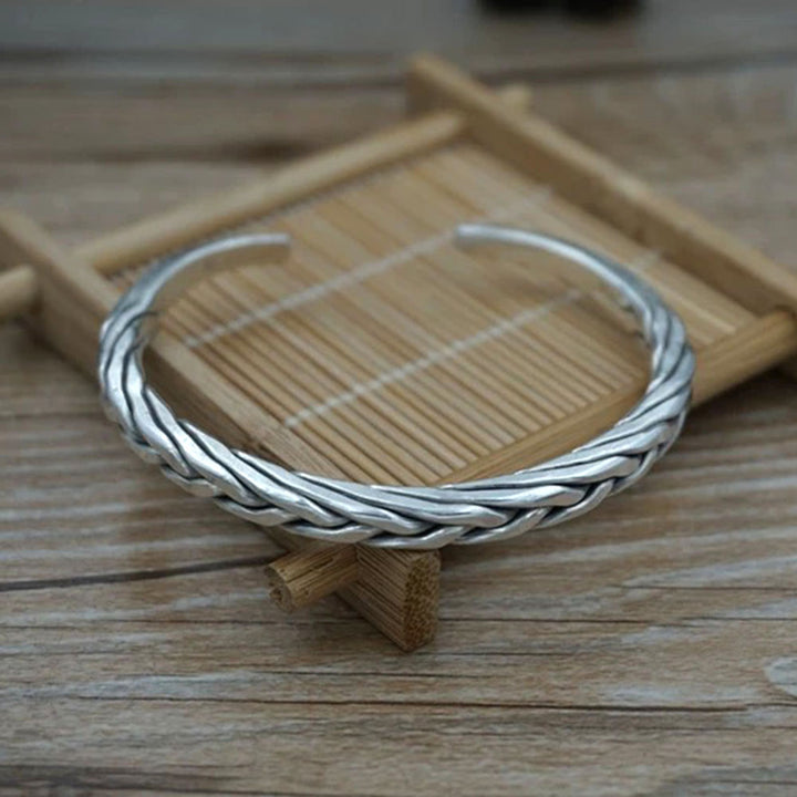 Fine Silver Thick Braided Cuff Bracelet