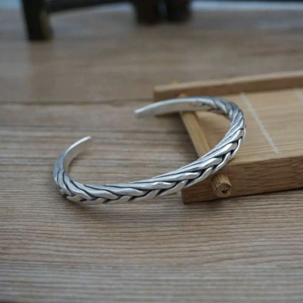 Fine Silver Thick Braided Cuff Bracelet
