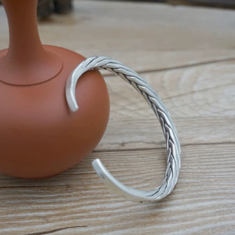 Fine Silver Thick Braided Cuff Bracelet