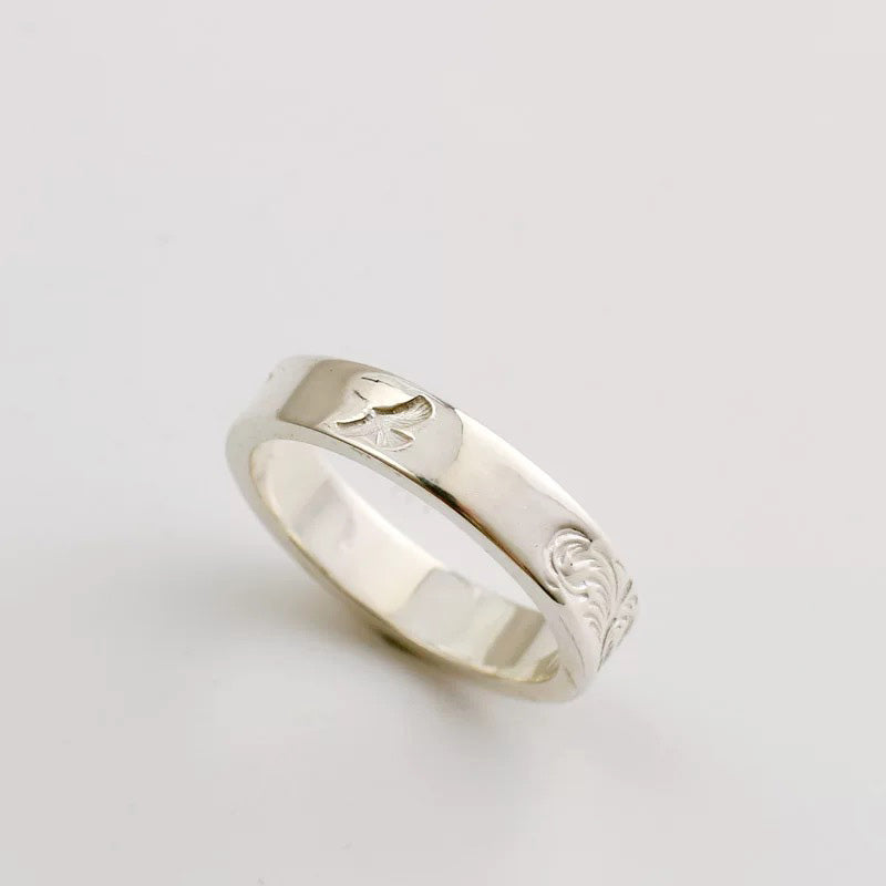 Handcrafted Sterling Silver Scroll Engraved Band Ring