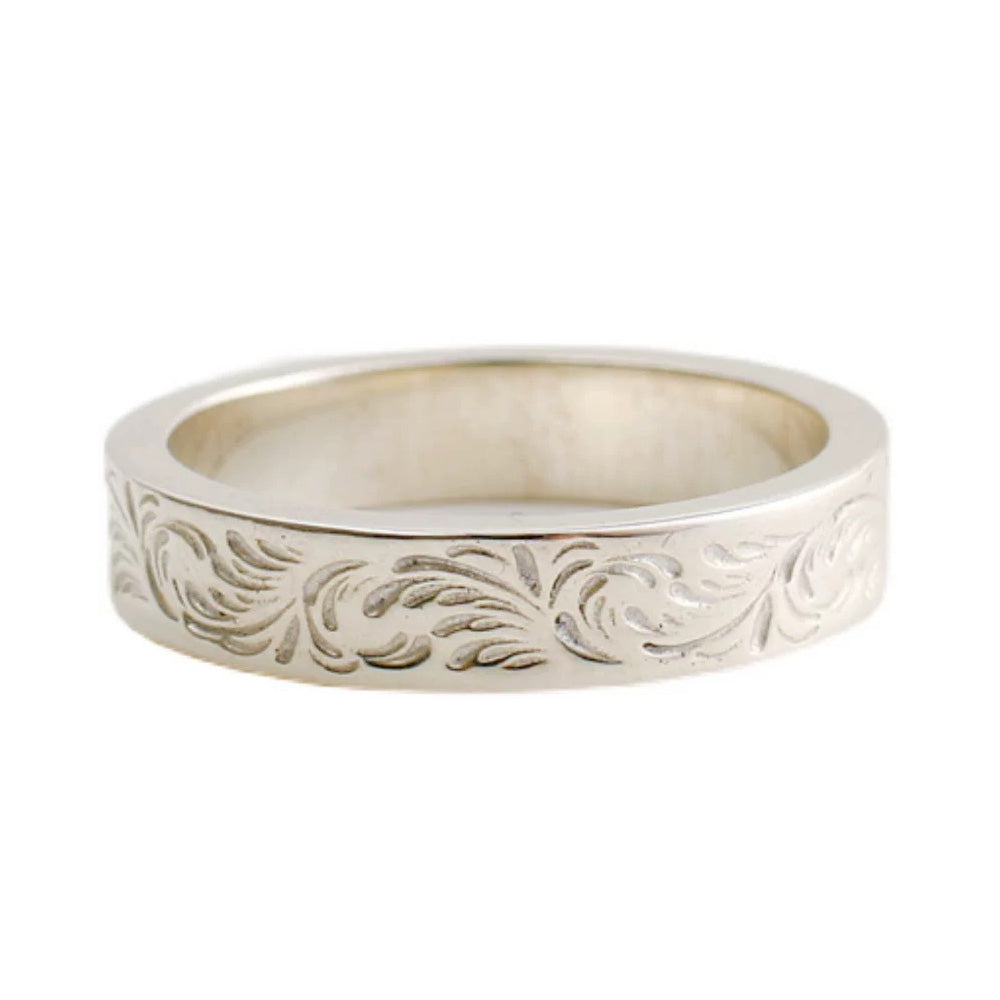 Handcrafted Sterling Silver Scroll Engraved Band Ring
