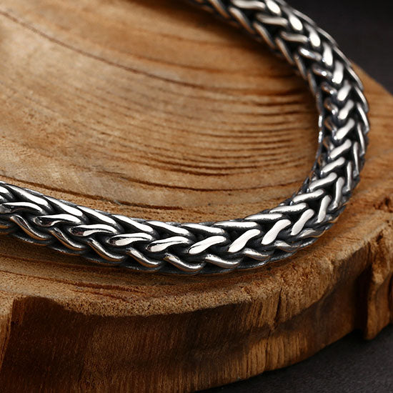 Men’s Sterling Silver Braided Wheat Chain Bracelet