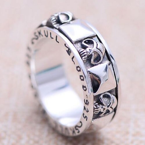 Men's Sterling Silver Skull Blood Spinner Ring