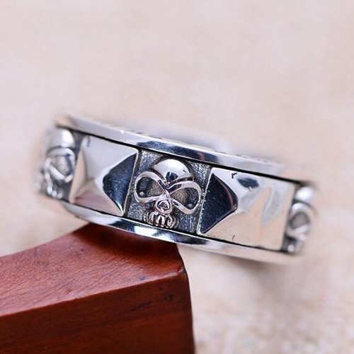 Men's Sterling Silver Skull Blood Spinner Ring