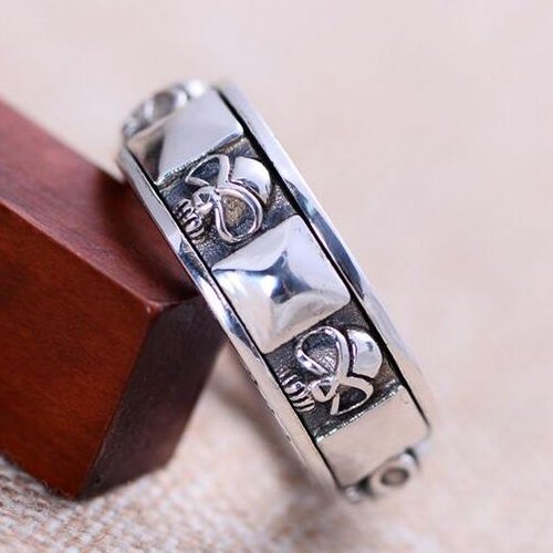 Men's Sterling Silver Skull Blood Spinner Ring