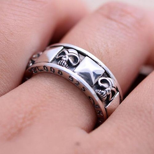 Men's Sterling Silver Skull Blood Spinner Ring